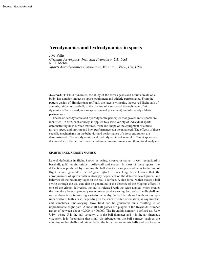 Aerodynamics and hydrodynamics in sports