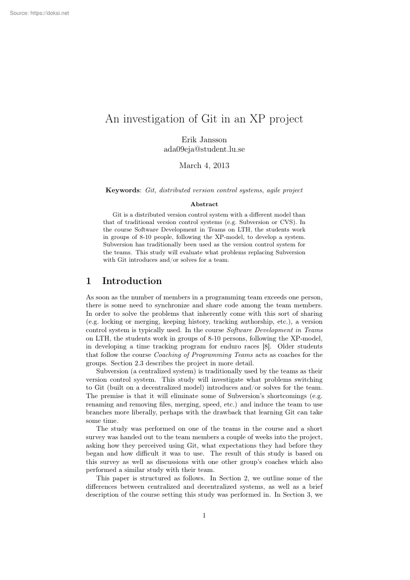 Erik Jansson - An investigation of Git in an XP project