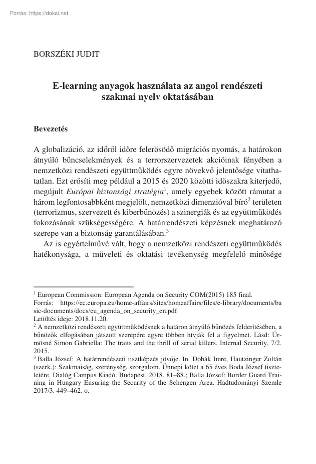 Borszéki Judit - E-learning anyagok használata az angol rendészeti szakmai nyelv oktatásában