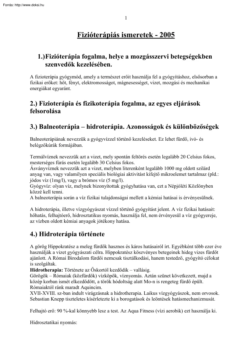 Fizioterápiás ismeretek
