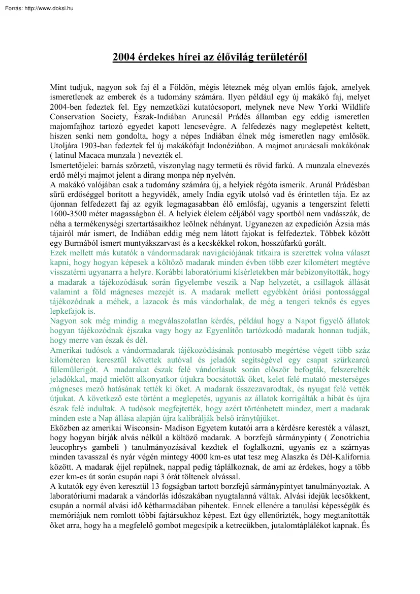 2004 érdekes hírei az élővilág területéről