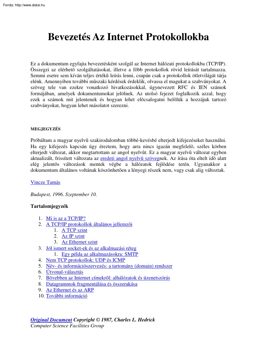 Bevezetés Az Internet Protokollokba