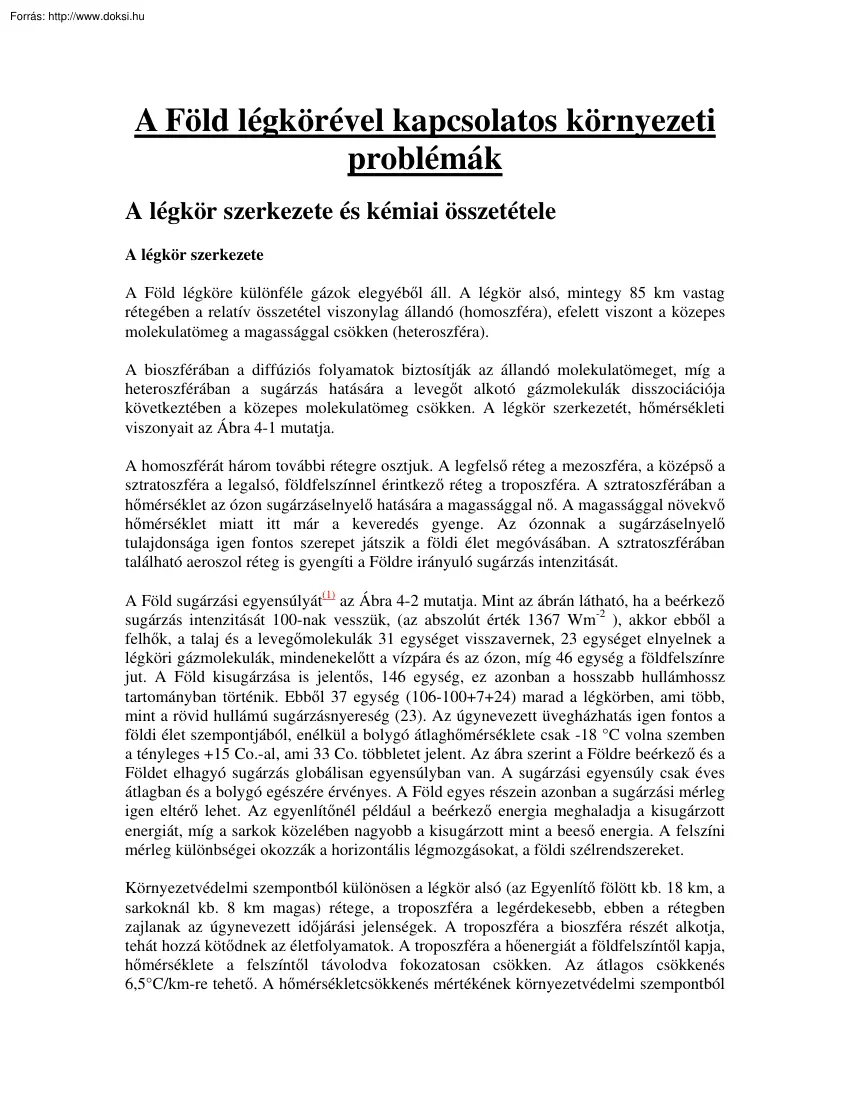 A Föld légkörével kapcsolatos környezeti problémák