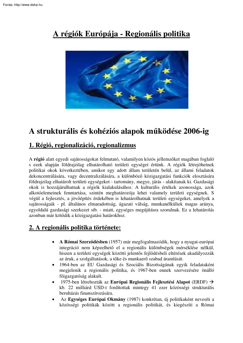 A régiók Európája, regionális politika