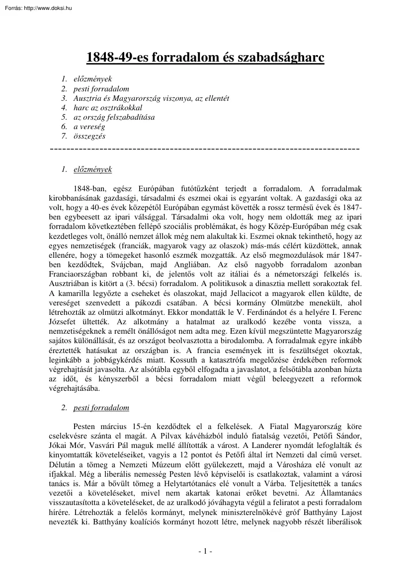 Bors Mónika - 1848-49-es forradalom és szabadságharc