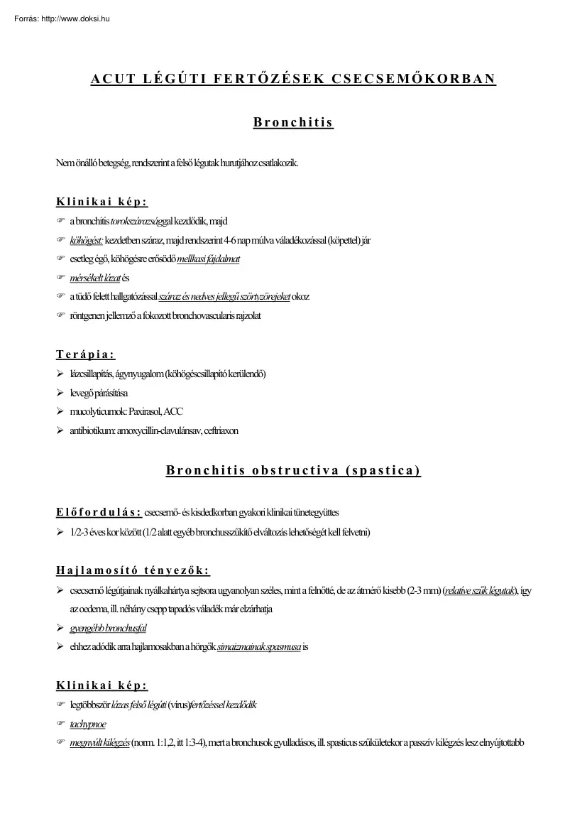 Acut légúti fertőzések csecsemőkorban