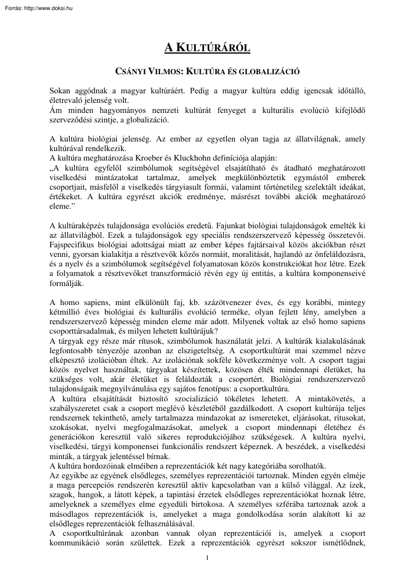 A kultúráról