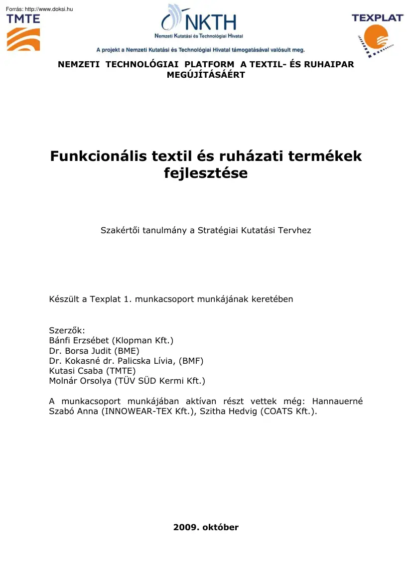 Bánfi-Dr.Borsa-Dr. Kokasné - Funkcionális textil és ruházati termékek fejlesztése