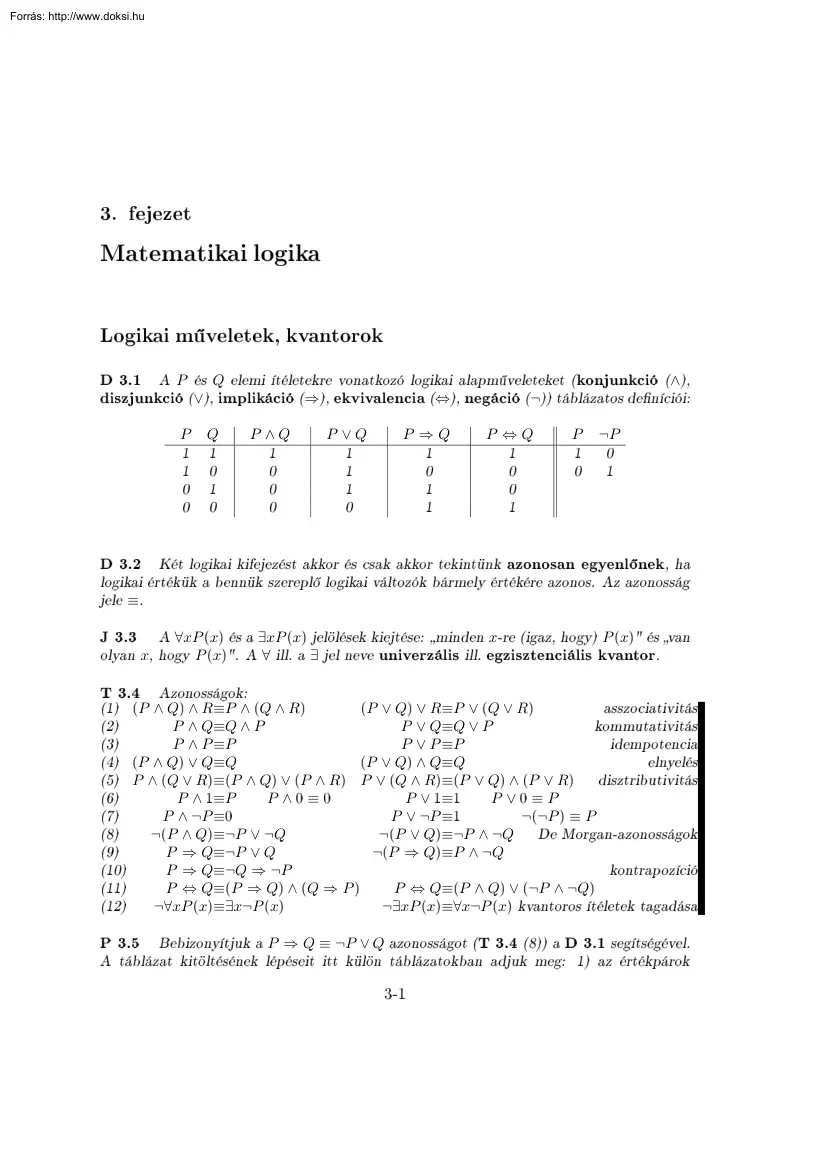 A matematikai logika alapműveletei