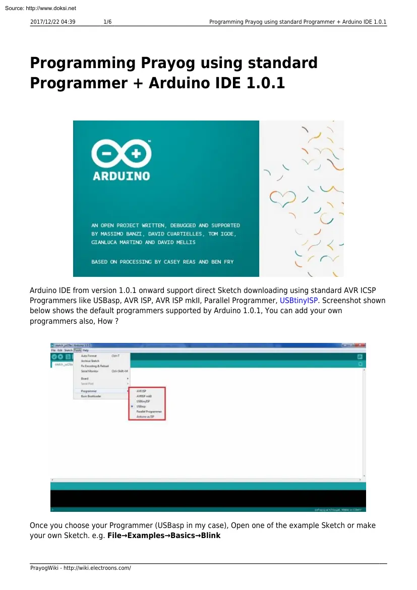 Programming Prayog using Standard Programmer, Arduino IDE
