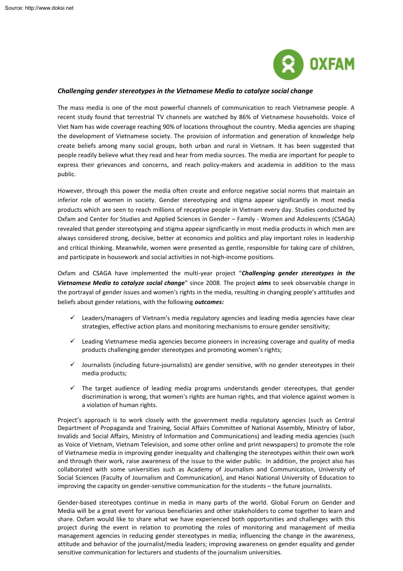 Challenging Gender Stereotypes in the Vietnamese Media to Catalyze Social Change