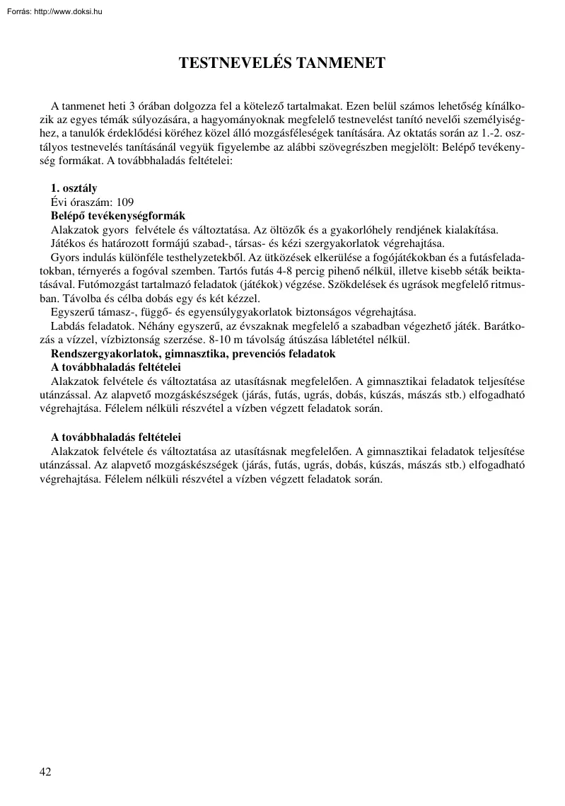 Testnevelés tanmenet