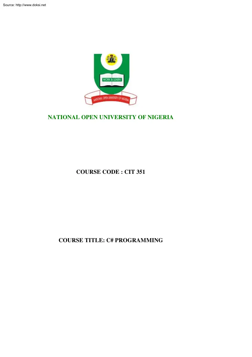 C# Programming, CIT 351 course