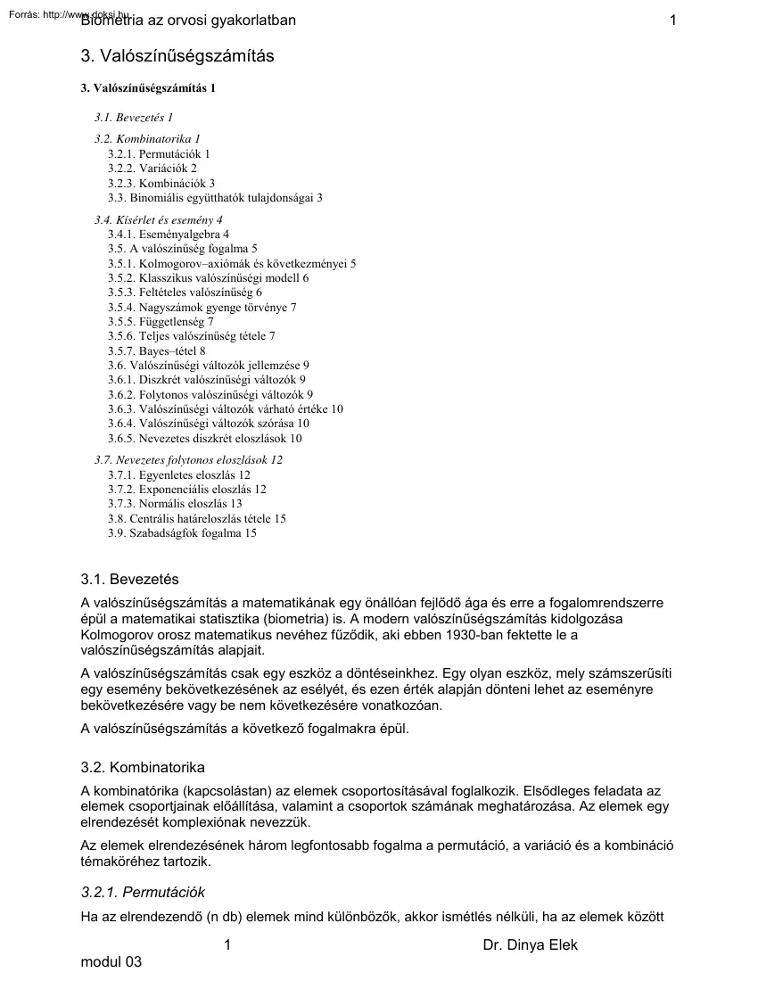 Biometria az orvosi gyakorlatban, Valószínűségszámítás