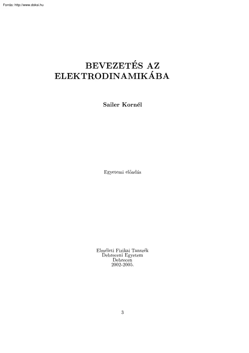 Sailer Ferenc - Bevezetés az elektrodinamikába
