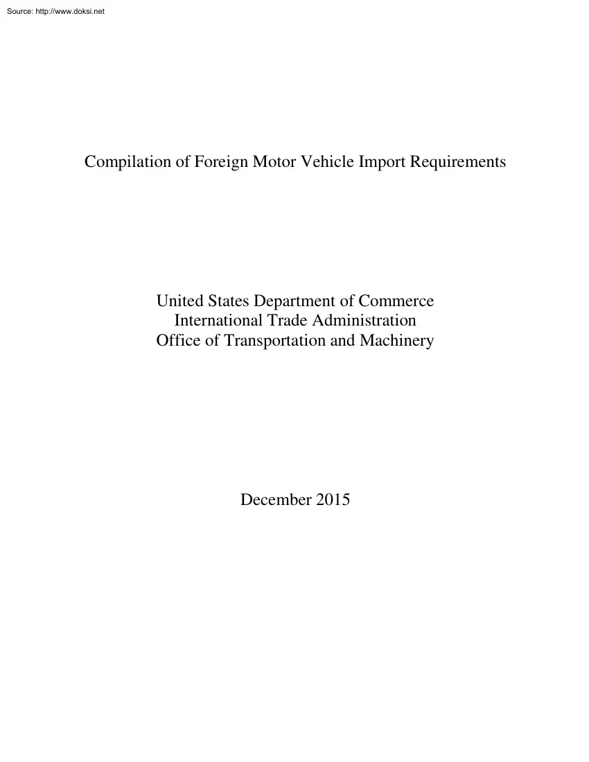 Compilation of Foreign Motor Vehicle Import Requirements