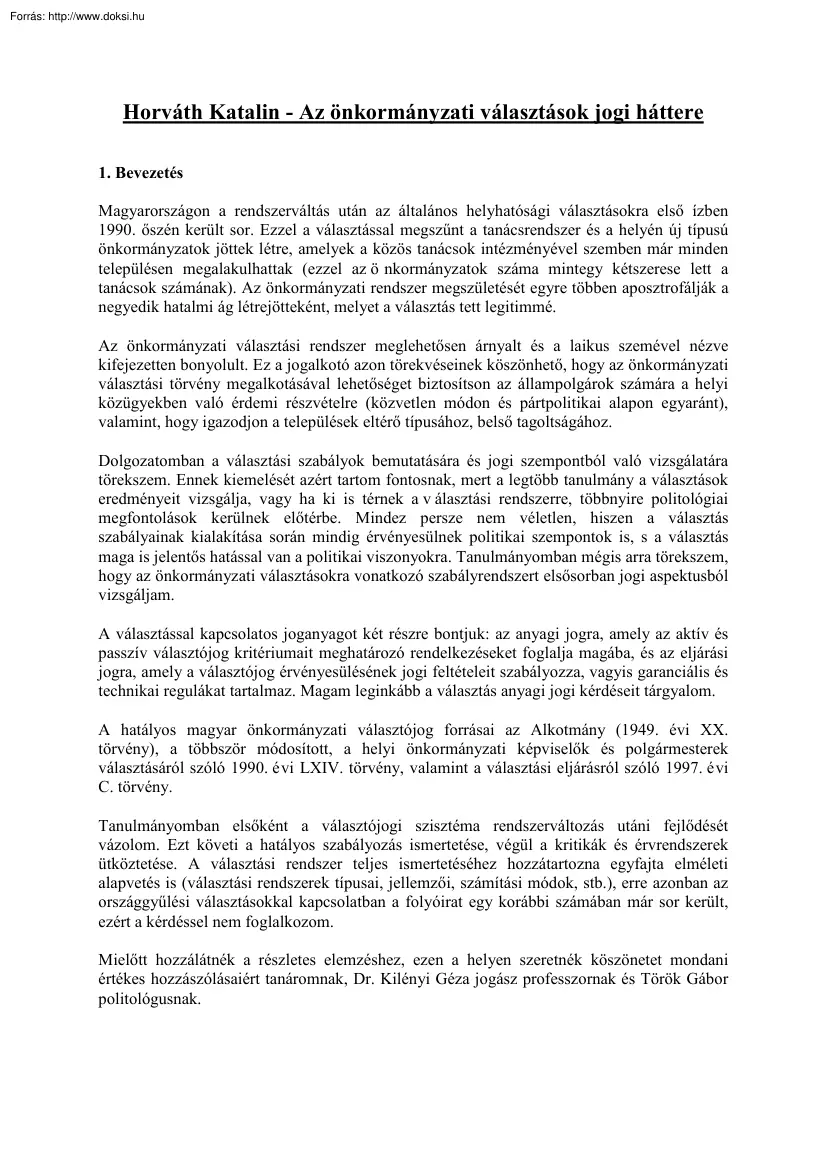 Horváth Katalin - Az önkormányzati választások jogi háttere