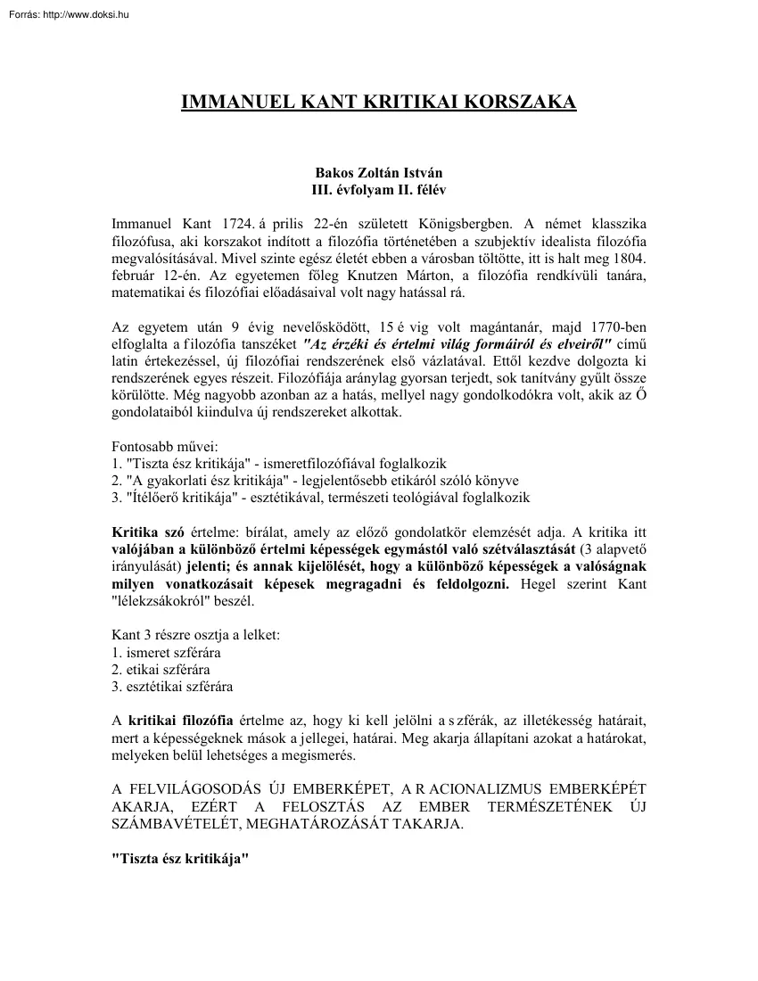 Immanuel Kant kritikai korszaka