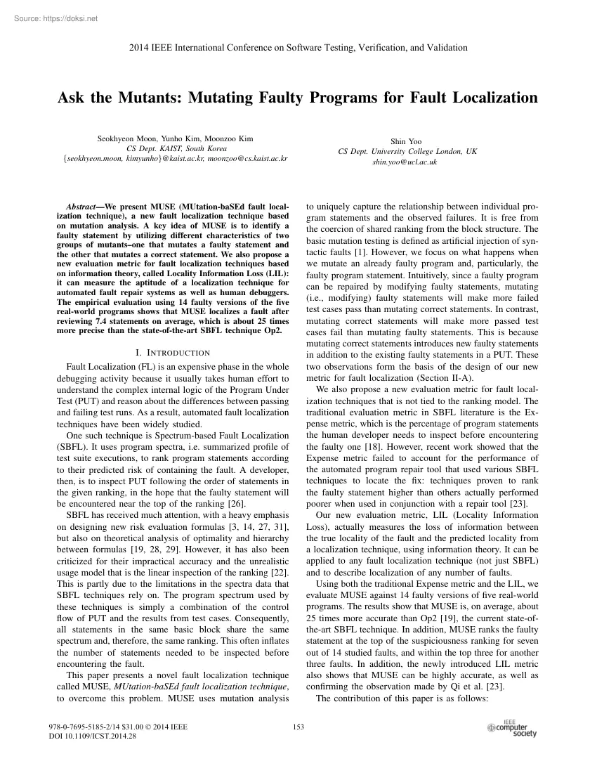 Ask the Mutants, Mutating Faulty Programs for Fault Localization