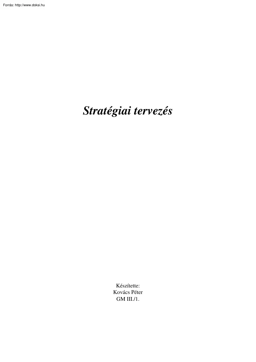 Kovács Péter - Stratégiai tervezés