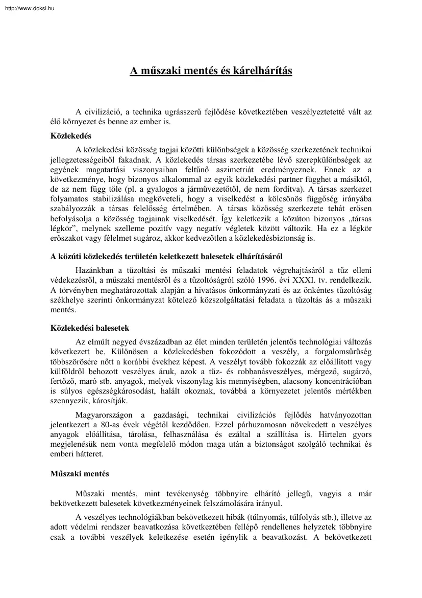 A műszaki mentés és kárelhárítás