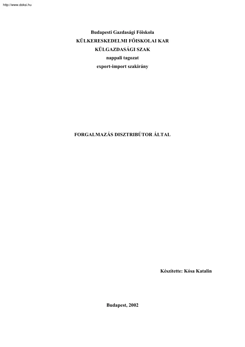 Kósa Katalin - Forgalmazás disztribútor által