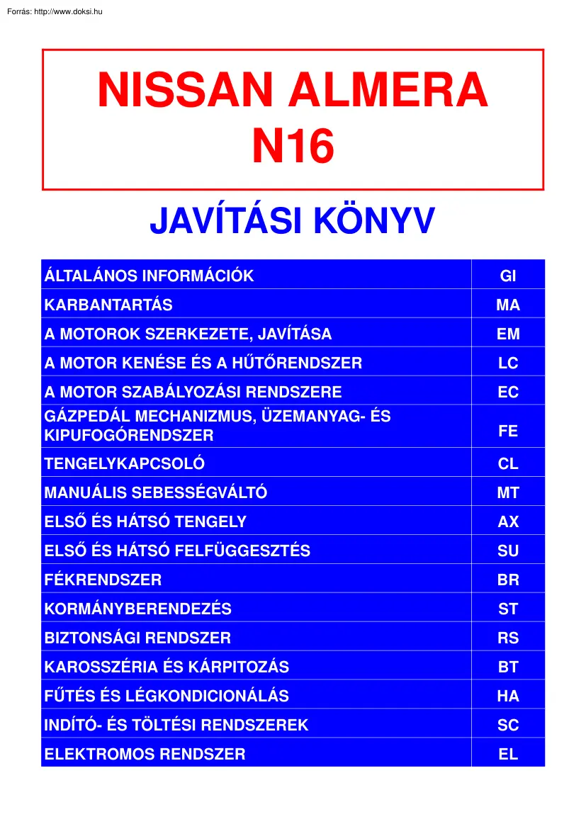 Nissan Almera N16 javítási kézikönyv