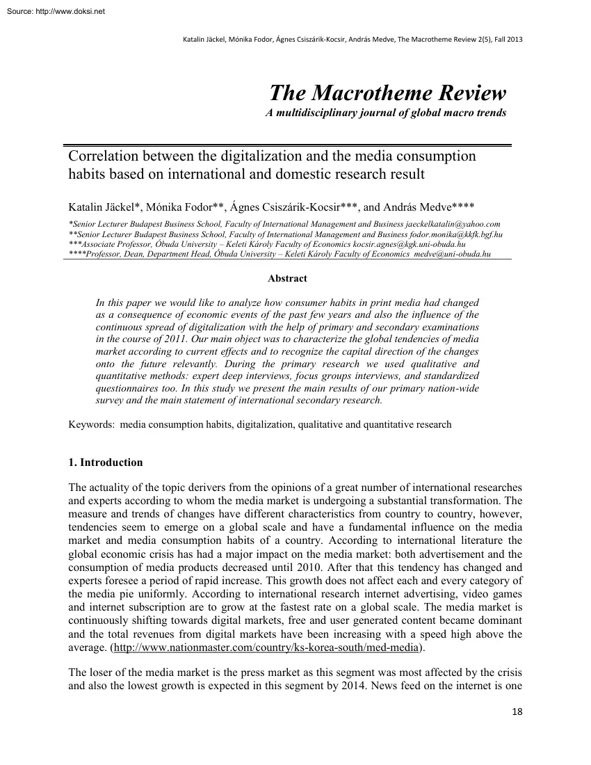 Jackel-Fodor-Csiszárik - Correlation between the Digitalization and the Media Consumption Habits