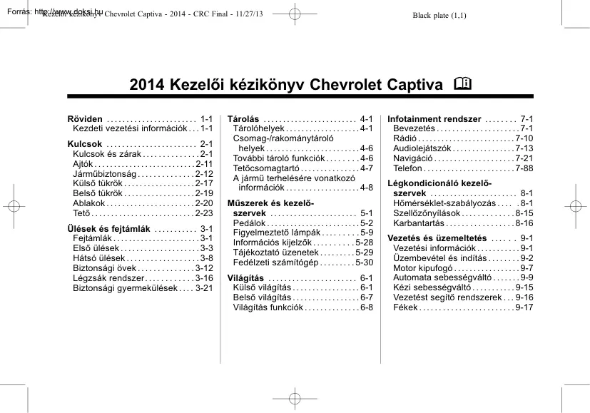Chevrolet Captiva kezelői kézikönyv