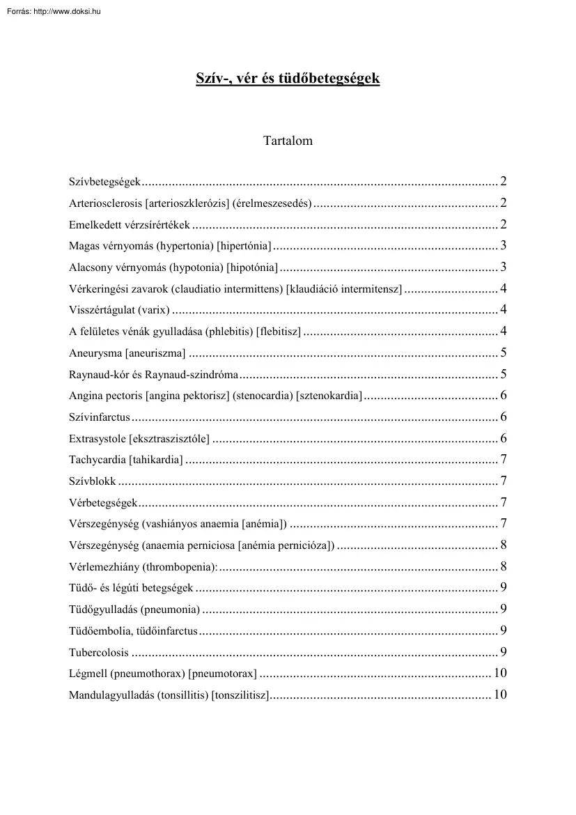 Szív-, vér és tüdőbetegségek