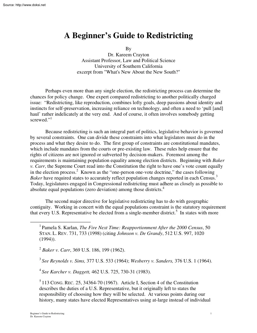 Dr. Kareem Crayton - A Beginners Guide to Redistricting