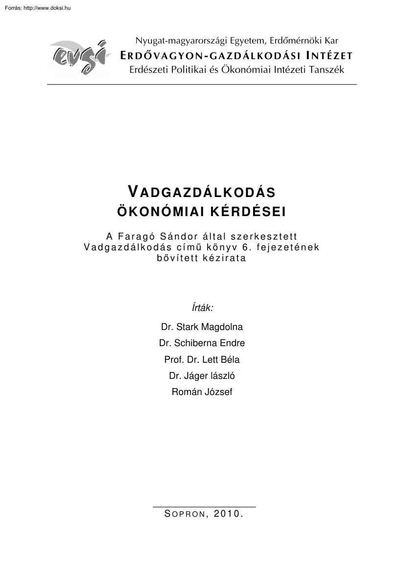 Stark-Schiberna - A vadgazdálkodás ökonómiai kérdései
