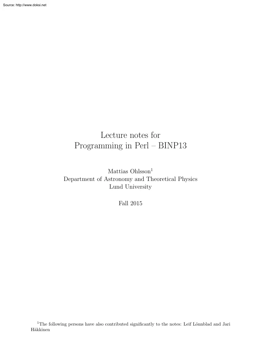 Mattias Ohlsson - Lecture notes for Programming in Perl