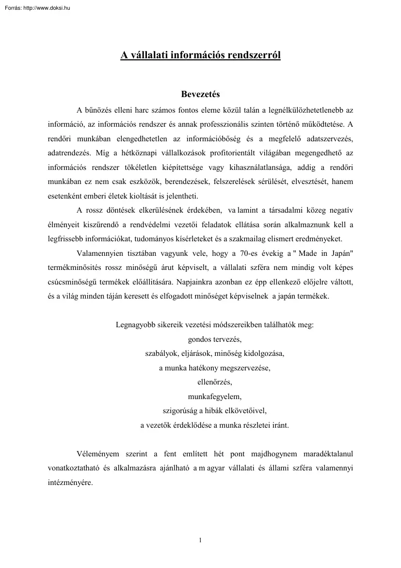 A vállalati információs rendszerekről