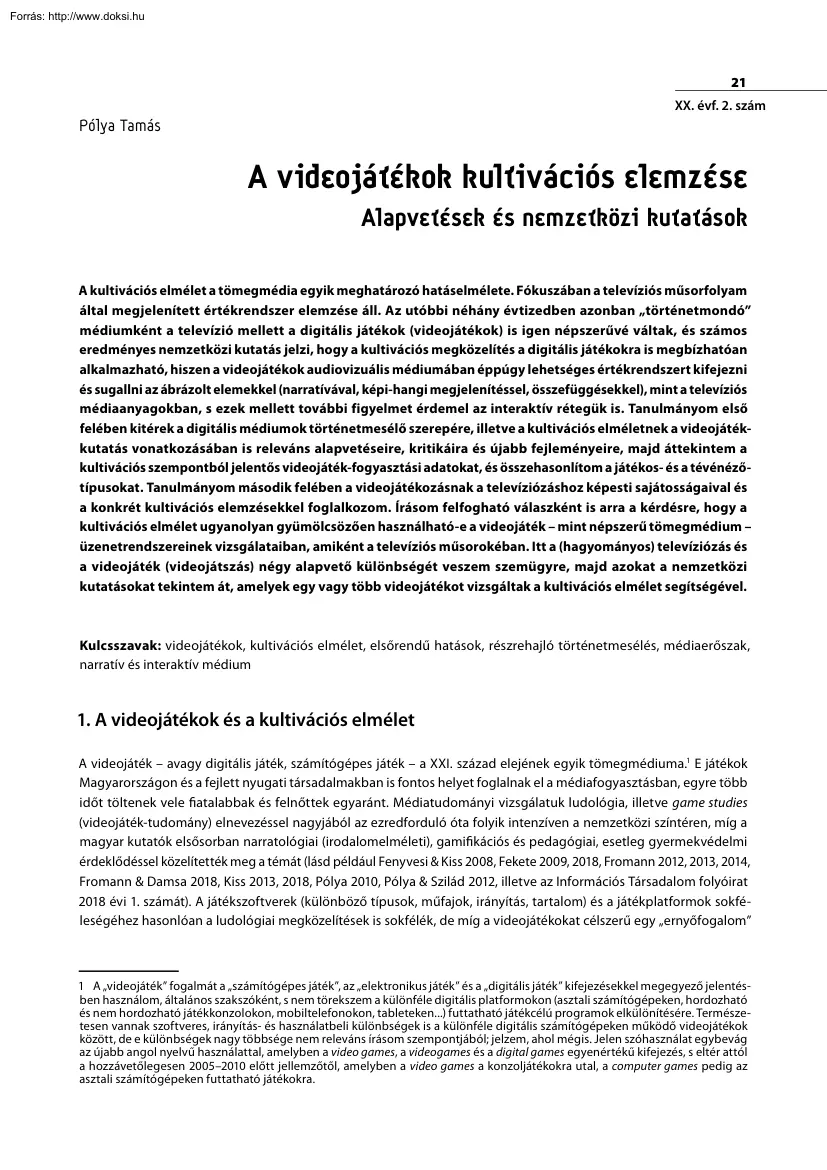 Pólya Tamás - A videójátékok kultivációs elemzése