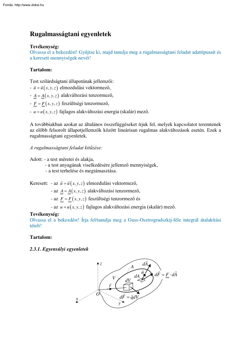 Nagy Tamás - Rugalmasságtani egyenletek