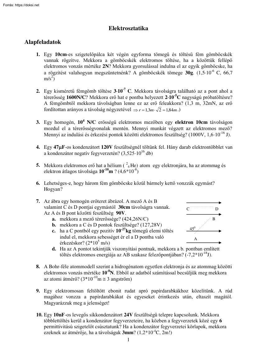 Elektrosztatika alapfeladatok