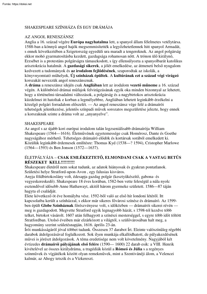 Shakespeare színháza és egy drámája