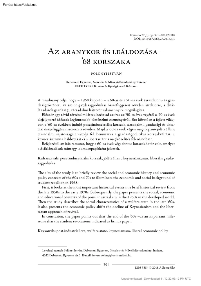 Polónyi István - Az aranykor és a leáldozása, 68 korszaka