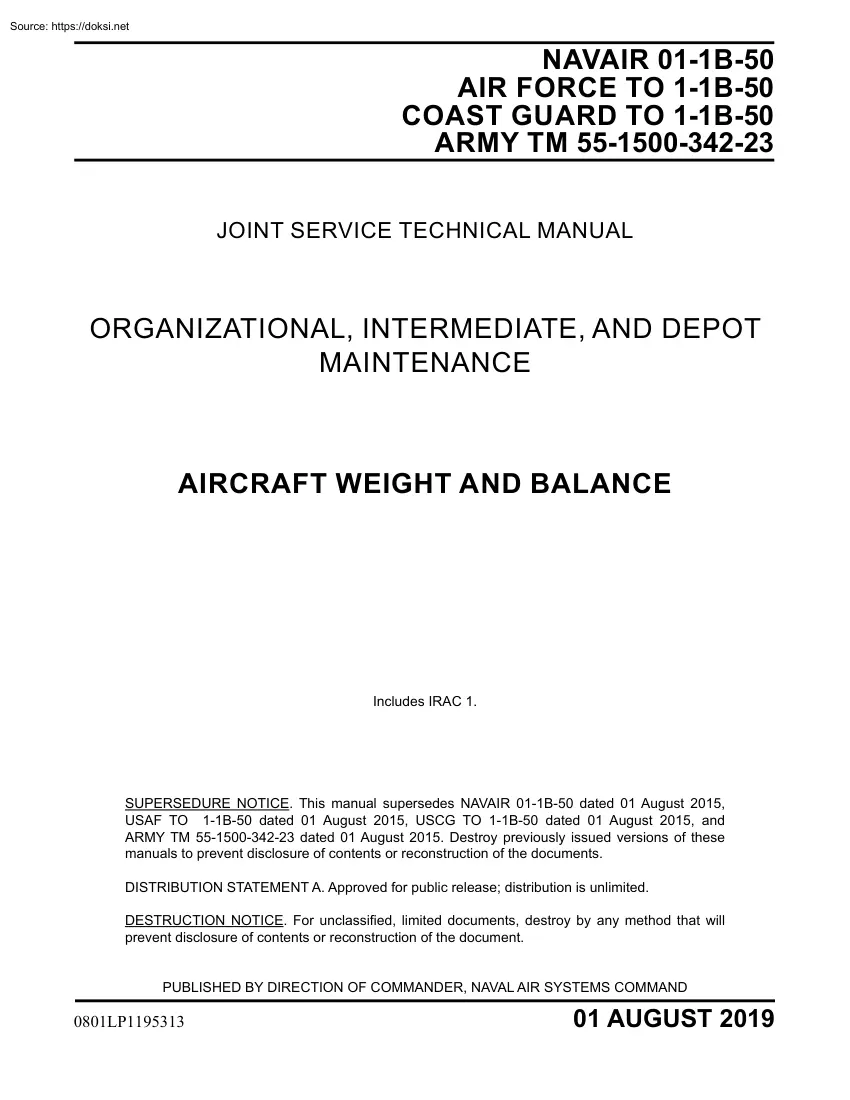 NAVAIR 01-1B-50, Aircraft Weight and Balance, Joint Service Technical Manual
