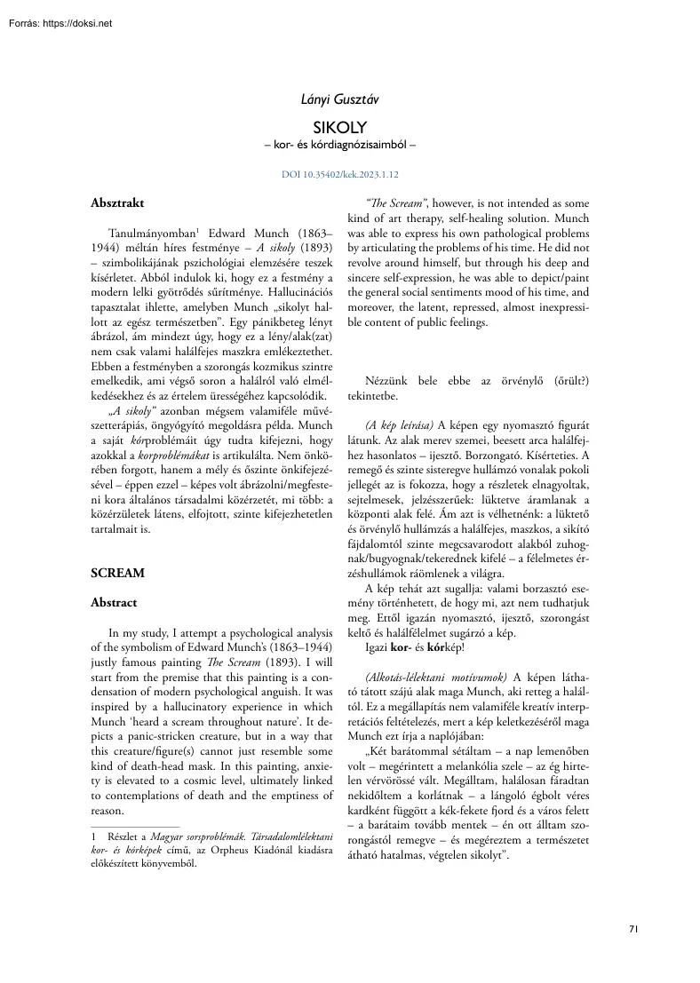 Lányi Gusztáv - Sikoly, kor- és kórdiagnózisaimból