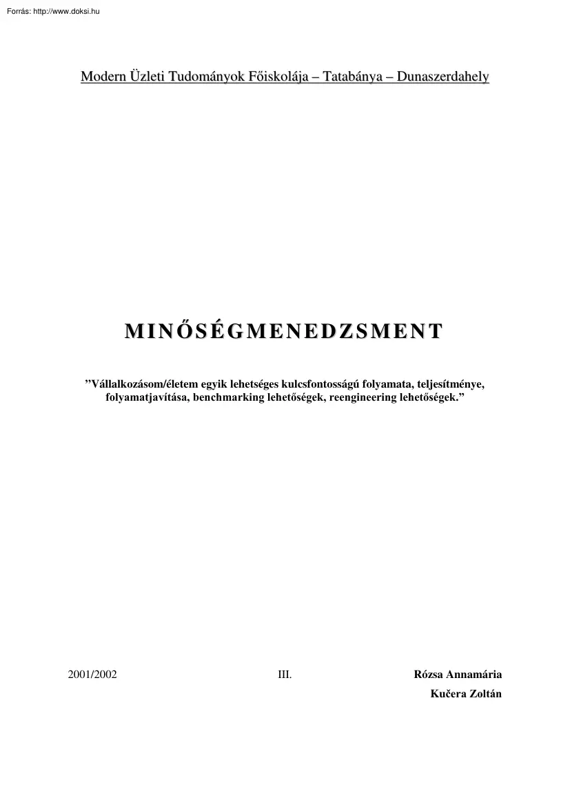 Kucsera Zoltán - Minőségmenedzsment