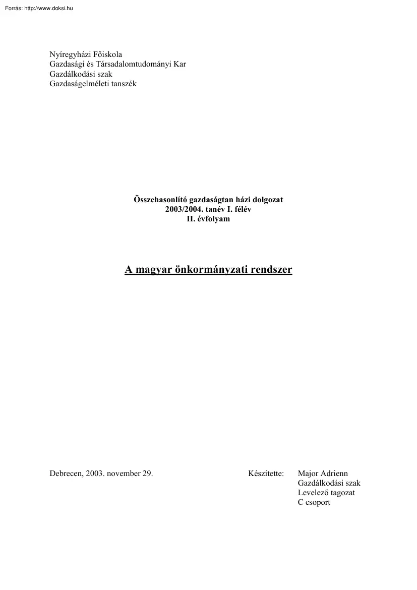 Major Adrienn - A magyar önkormányzati rendszer