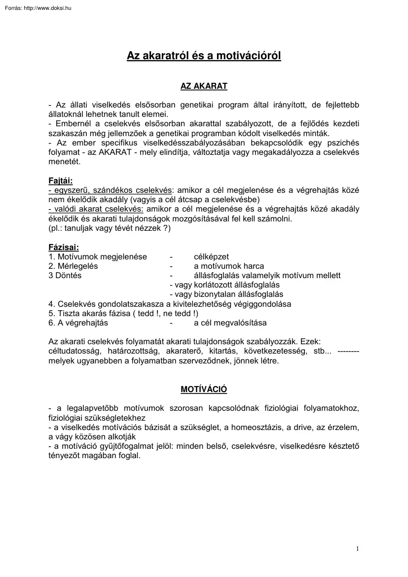 Az akaratról és a motivációról