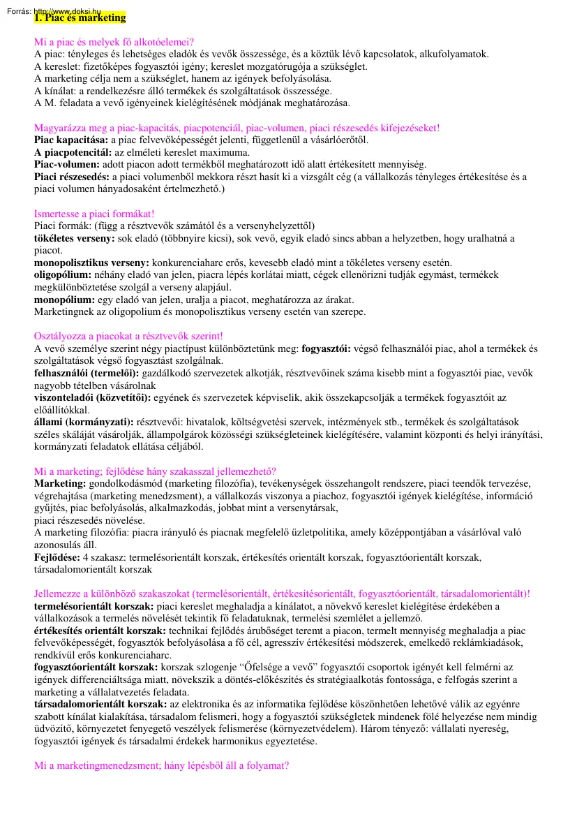 PSZF Marketing jegyzet, 2005
