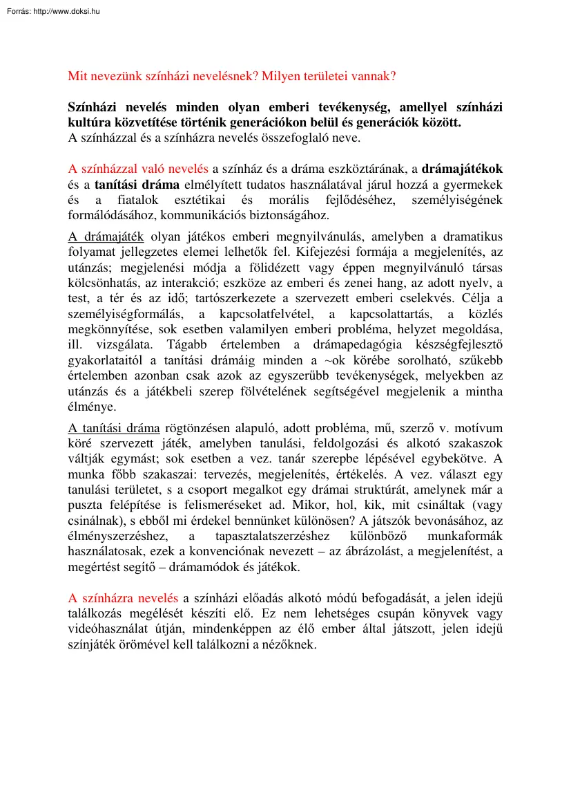 A színházi nevelés, Shakespeare színháza