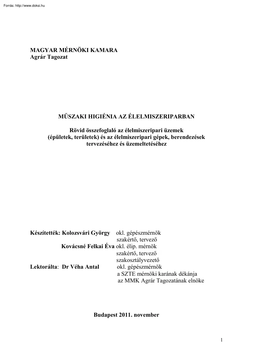 Kolozsvári György - Műszaki higiénia az élelmiszeriparban