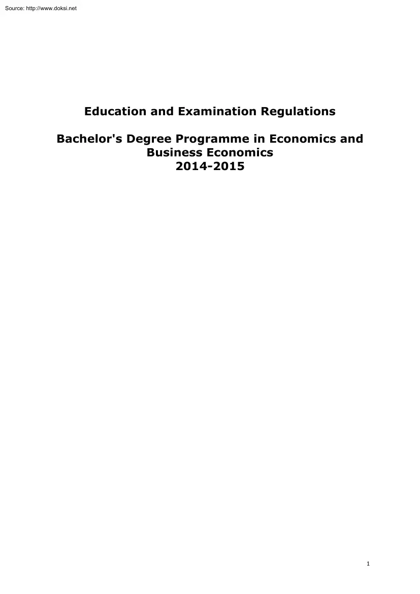 Bachelors Degree Programme in Economics and Business Economics 2014-2015