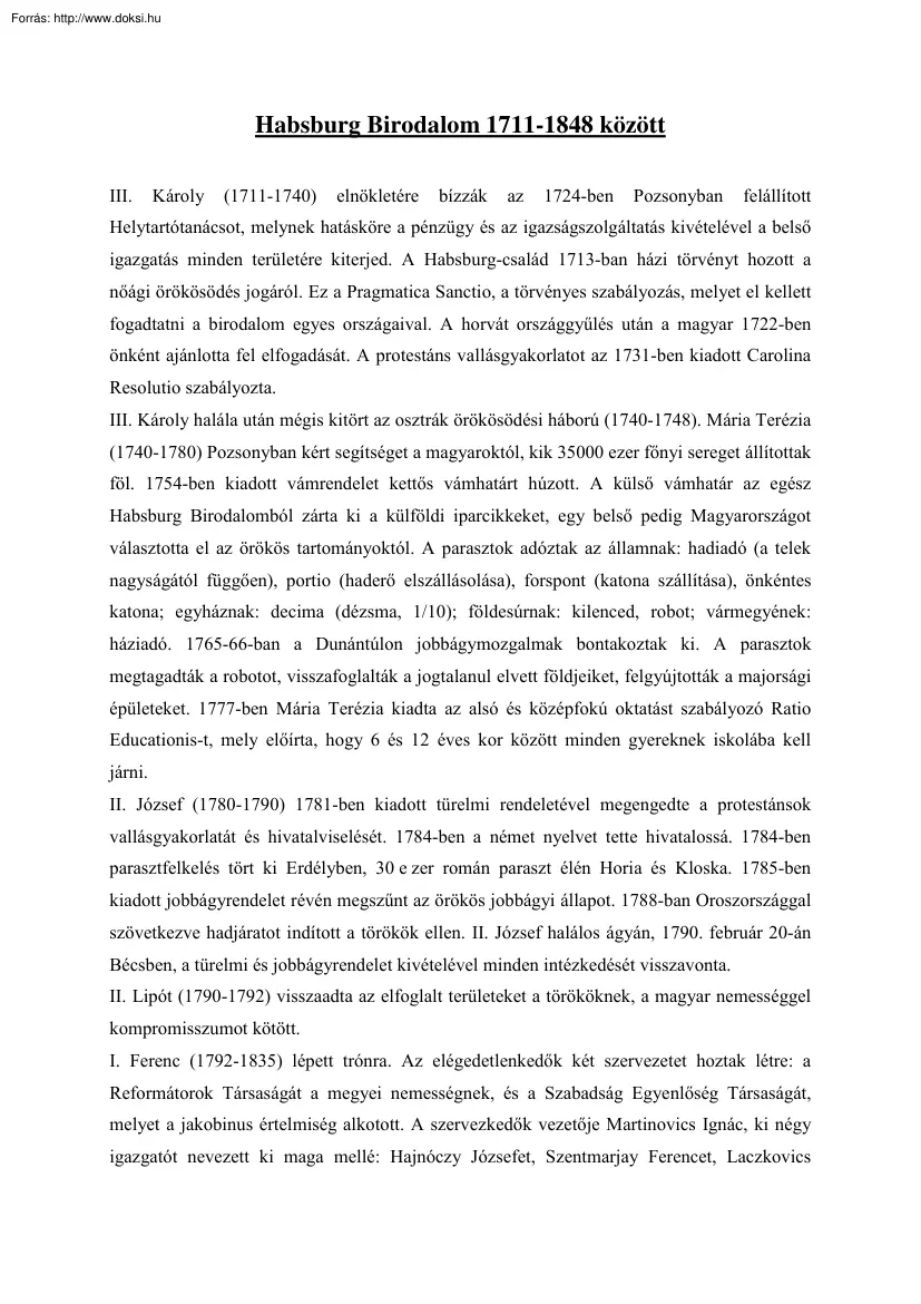 Habsburg Birodalom 1711-1848 között