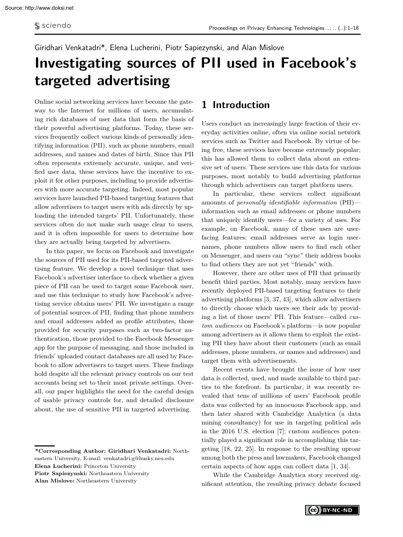 Investigating sources of PII used in Facebooks targeted advertising